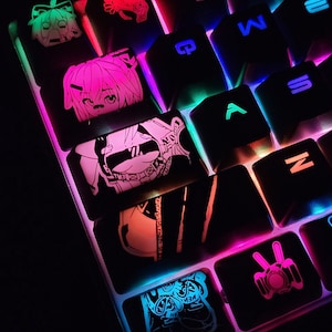 Projekt Melody Anime Theme Backlit Keycap Set-61 &104 keys with 6.25 Layout | Anime Keycap Set | Gaming Keyboard  Backlit Keycap Set