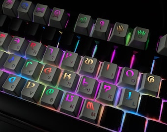 FFXIV gebroken witte toetsen met achtergrondverlichting (A tot Z / 26 toetsen) | FFXIV 'The Twelve' keycap-set | Anime-toetsenbordset | Gamercadeaus | Cadeau voor hem/haar