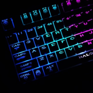Halo-thema verlichte keycap-set | Mechanische toetsenbordtoetsenset voor gameliefhebbers | Gaming-toetsenset | Cadeau voor hem | Gamercadeaus