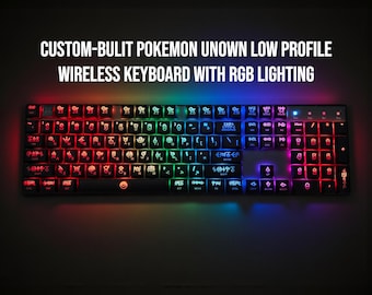 Teclado mecánico Pokémon Unown RGB de perfil bajo / Bluetooth inalámbrico 2.4G con cable de 3 modos / Teclado para juegos con teclas retroiluminadas personalizadas / Hecho a mano