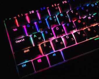 Juego de teclas retroiluminadas en dos idiomas: inglés y hebreo para teclado mecánico