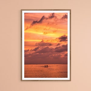 Beach Sunset Photography Print SIZE OPTIONS Golden Sunset Koh Phangan Thailand Surfer Scenic Nautical Art Summer Travel Poster
