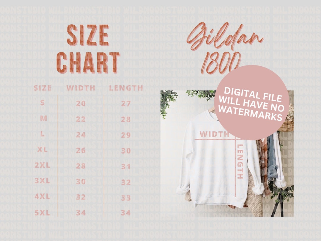 Gildan 1800 Size Chart Premade Mockup Listing Photo for Etsy