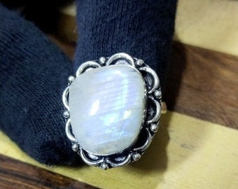 Fanciful !!! Rare AAA+ Rainbow Moonstone Ring, Handmade Moonstone Ring, sterling silver ring for women, 925 sterling silver Plated jewelry.