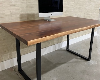 Desk - U Shaped Legs, Live Edge Desk, Wood Desk, Dark Walnut, Modern Desk, Office Desk, Computer Desk, Office Desk