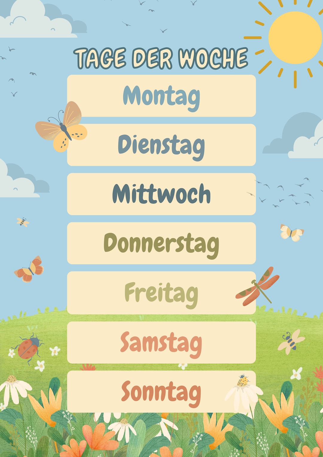 Wochentage Poster A1-4 Grundschule Lehrer Klassenraum - Etsy