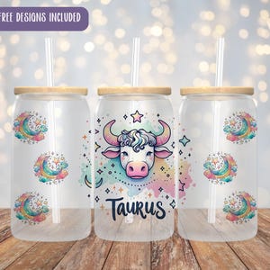 Taurus 16oz Glass Can Wrap, Zodiac sign design, Astrology, Constellations, Horoscope, Libbey glass can wrap, Sublimation design, UVDTF wrap