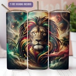 Majestic Rastafarian Lion Tumbler Wrap, Jamaica tumbler, Rastafarian culture, Jamaican Flag, Exotic animal, 20 oz Skinny Tumbler Sublimation