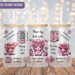 Chibi Highland Cow 16oz Glass Can Wrap Sublimation Design (Digital Download)