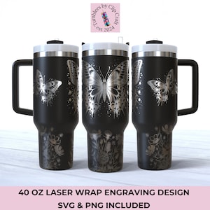 Butterfly Wildflower 40oz Tumbler Laser Engraving Wrap - Flower Tumbler Wrap Svg - 40oz Laser Engraved Svg - Laser Engraving Svg