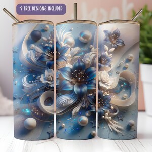 Blue Floral Coquette Tumbler Wrap: fiocco di perle, bicchiere sottile da 20 oz (download digitale)