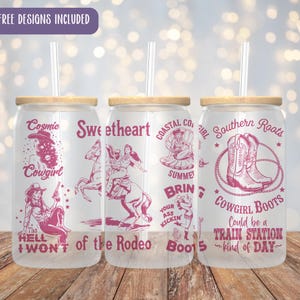 Cowgirl Glass Can Wrap PNG, Retro cowgirl western libbey glass, Coquette pink cowgirl, vintage western, sassy glass can, funny, sarcastic