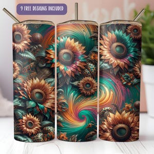 Sunflower Leopard Tie-Dye Tumbler Design: Glitter Seamless 20oz Skinny (Digital Download)