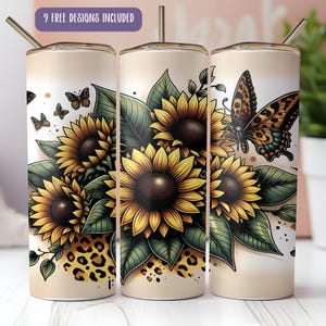 Sunflower Leopard Tumbler Wrap: Floral Sublimation Design (Digital Download)
