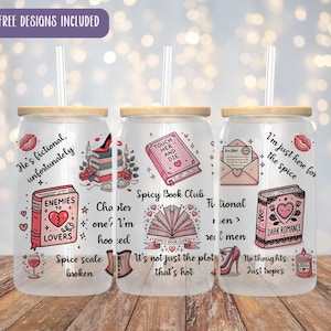 Spicy Book Club Glass Can Wrap: Romance Booktok Design (16oz Libbey, Sublimation PNG)