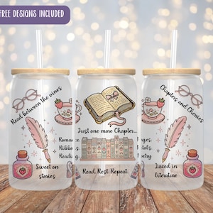 Strawberry Coquette Bookish Glass Can Wrap: 16oz Libbey Design (PNG)
