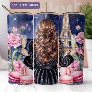 Paris Tumbler Wrap, Eiffel Tower France 20 oz Skinny Tumbler Sublimation Design, French Champagne Tumbler Wrap, Instant Digital Download PNG
