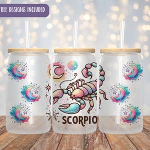 Scorpio 16oz Glass Can Wrap, Zodiac sign design, Astrology, Constellation, Horoscope, Star sign, UVDTF, Libbey glass can, Sublimation