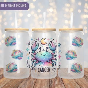 Cancer 16oz Glass Can Wrap, Zodiac sign design, Astrology, Constellation, Horoscope, Star sign, UVDTF, Libbey glass can, Sublimation wrap