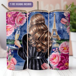 Paris Tumbler Wrap, Eiffel Tower France 20 oz Skinny Tumbler Sublimation Design, French Champagne Tumbler Wrap, Instant Digital Download PNG