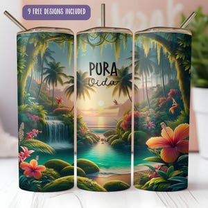 Vaso de Costa Rica - Pura Vida - Tropical - Playa - Bandera de Costa Rica - Naturaleza - Vaso de Costa Rica - Diseño de sublimación de vaso delgado de 20 oz