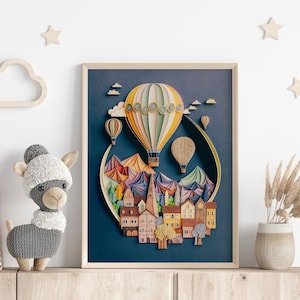 Heißluftballon Druck, bunte Kinderzimmer Kunst, Jungen Zimmer Dekor, Heißluftballon Kinderzimmer Dekor, Wand Kunst für Kinder