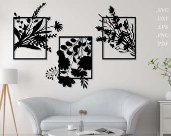 Flowers Metal Wall Art svg , dxf, eps, png and pdf | Laser Cut, Plasma Cut File, wall art dxf, flower svg, Glowforge, Floral wall art svg
