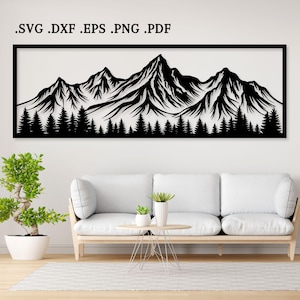 Montagne Arte murale in metallo svg, dxf, eps, png / Montagne Pannello tagliato al laser, File di taglio al plasma, Arte murale dxf, File montagne dxf per cnc