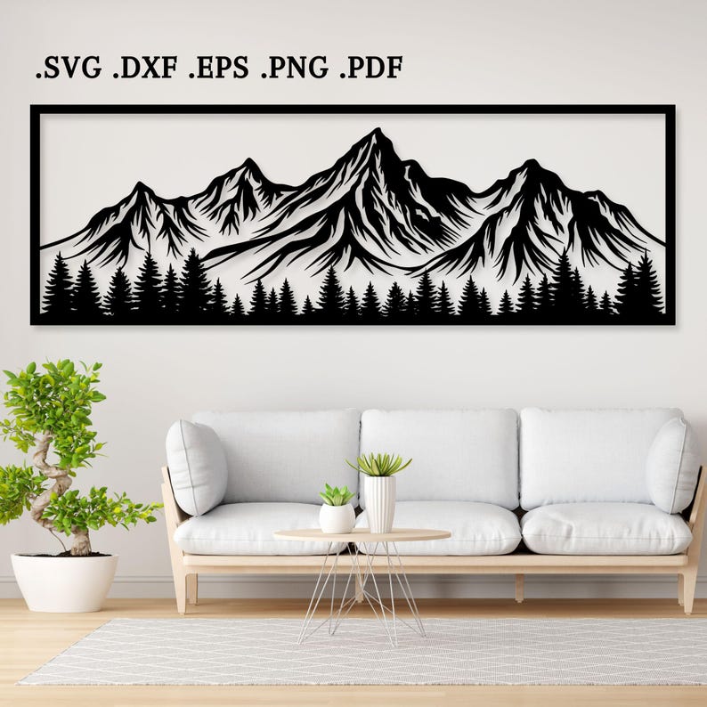 mountains design for laser cut in eps, dxf and pdf