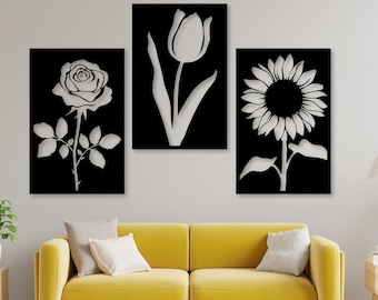 Flowers Wall Art dxf , svg, eps, png and pdf | Flowers Panels for  Plasma Cutting, wall art svg, metal flower files, Glowforge, Floral cnc