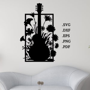 Guitar Metal Wall Art svg , dxf, eps, png and pdf | Laser Cut, Plasma Cut File, wall art dxf, floral guitar svg, electric guitar cnc files
