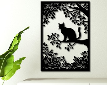 Black Cat Metal Wall Art svg , dxf, eps, png and pdf | Cat Panel Laser Cut, Plasma Cut File, Tree panel dxf, Black cat svg, Glowforge