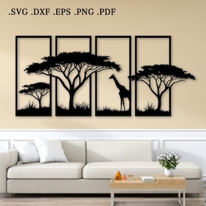Savannah Metal Wall Art svg , dxf, eps, png and pdf | Laser Cut, Plasma Cut File, wall art dxf, Trees svg, Glowforge, Africa wall art svg