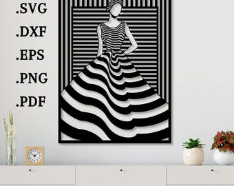 Woman Metal Wall Art svg, dxf, eps, png | Woman Panel Laser Cut, Plasma Cut File, Optical Illusion dxf, Girl silhouette svg, Glowforge