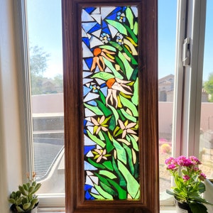 Flower Sister 2 - Hanging Stained Glass Mosaic Panel