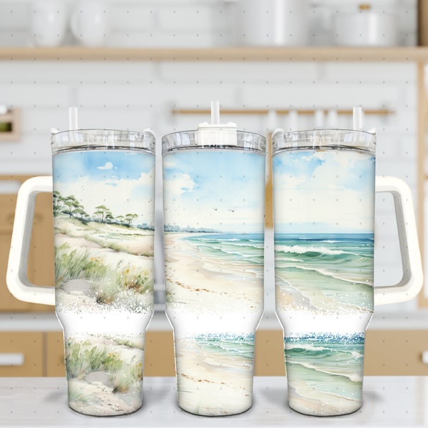 Serene Beach 40oz Quencher Tumbler Wrap Design | Stanley Quencher | Strandomslag