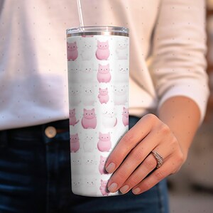 Pink and White Cats 20oz Tumbler Wrap Design | 20oz Skinny Tumbler Wrap | Cat lover