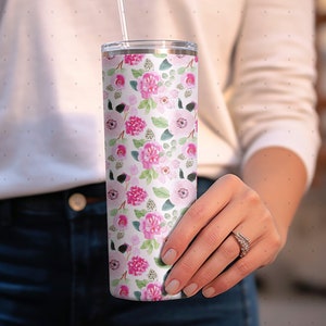 Watercolor Pink and 20oz Tumbler Wrap Design | Sublimation Tumbler | 20oz Skinny Tumbler