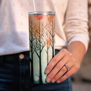 Autumn Trees Tumbler Wrap Design for Sublimation, Straight and Tapered, Seamless, Commercial Use, Instant Download