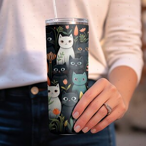 Cats and Flowers 20oz Tumbler Wrap Design | 20oz Skinny Tumbler Wrap | Cat lover