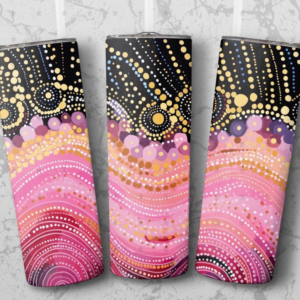 Pink,Black and Gold Aboriginal Tumbler Wrap Designs for Sublimation, Straight and Tapered Tumbler Design, Commercial Use, Instant Download