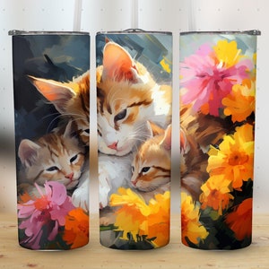 Love Cat 20oz Tumbler Wrap Design | 20oz Skinny Tumbler Wrap | Cat lover