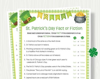 ST. PATRICK'S DAY Trivia Game Activity, Printable Fact or Fiction Activity Game, Fun Trivia Game for Kids and Adults, Classroom Activity