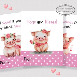 PRINTABLE CLASSROOM VALENTINE Cards , Cute Pink Pig Valentine Cards for Kids, Editable Valentine Cards, Pink Pig Girl Valentines for School