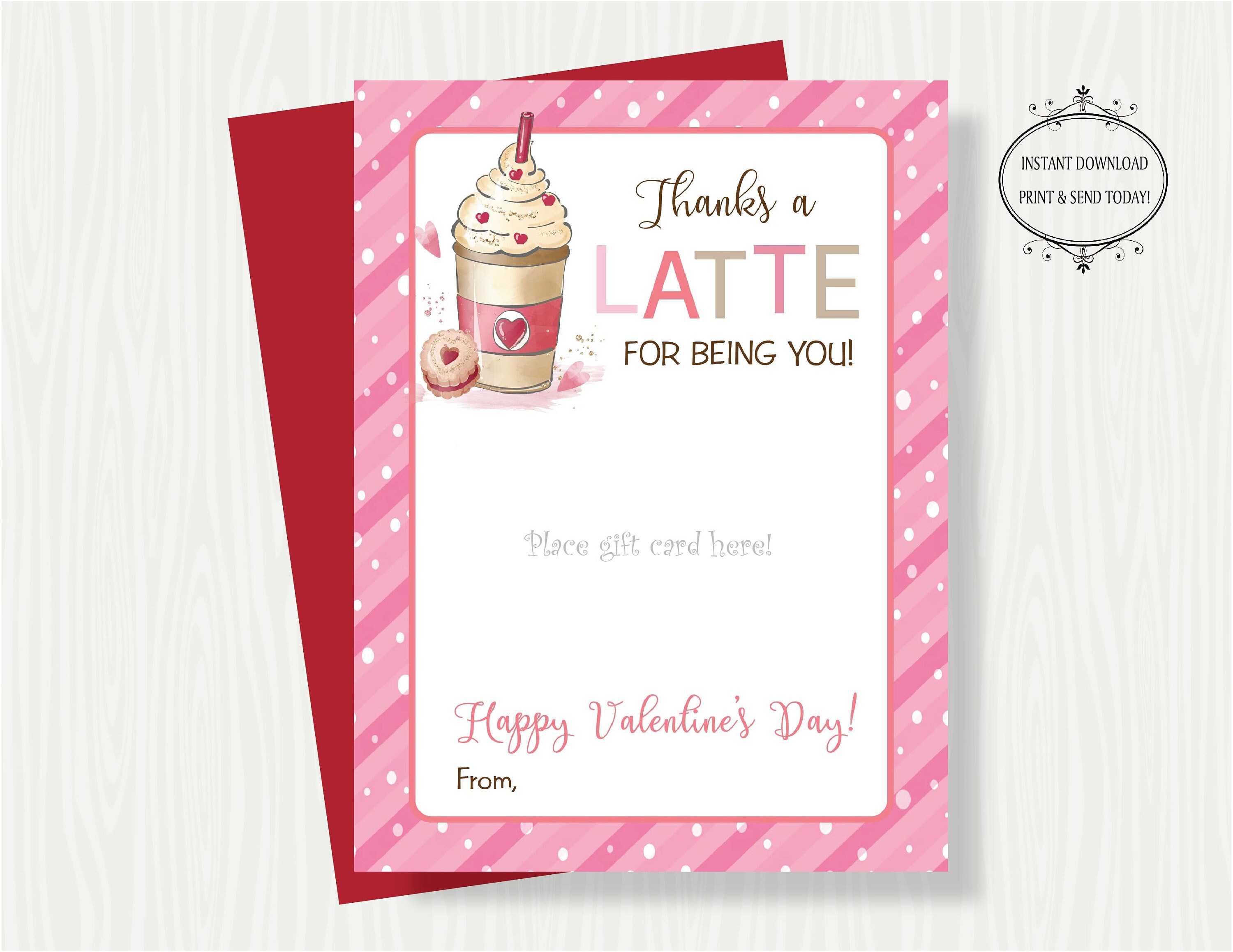 PRINTABLE VALENTINE'S DAY Coffee Gift Card Holder, Thanks a Latte ...