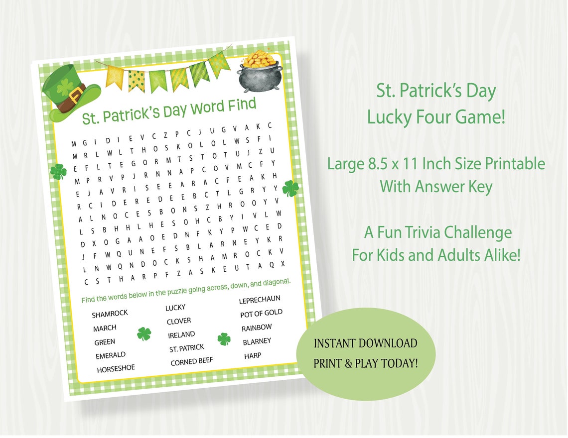 ST. PATRICK'S DAY Word Search Printable Game, St. Patrick's Day Word ...