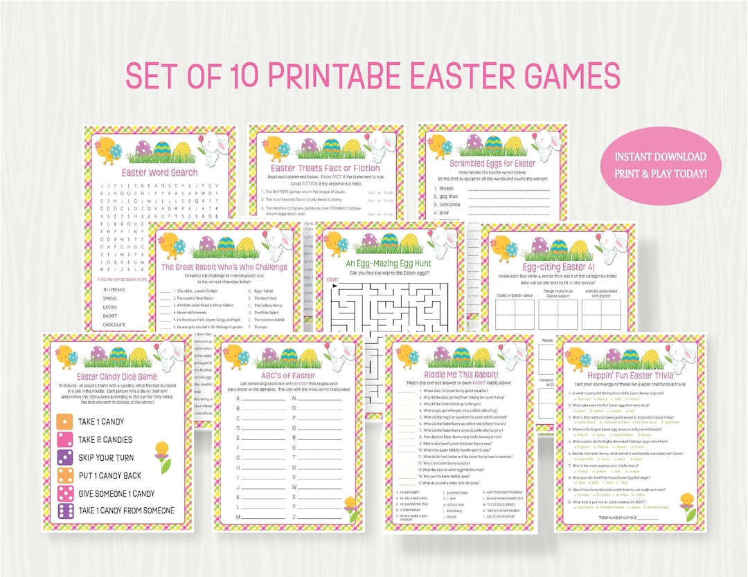 PRINTABLE EASTER GAMES Bundle, Easter Games for Kids and Adults, Fun ...