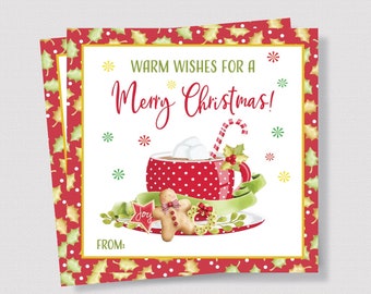 CHRISTMAS FAVOR TAG Printable, Warm Wishes Treat Tag, Christmas Gift Tag, Festive Christmas Sticker Printable, Christmas Cookie CocoaTag