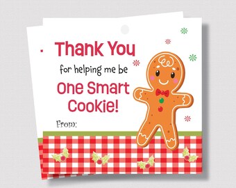 CHRISTMAS APPRECIATION TAG For Teacher, Christmas Thank You Cookie Tag for Teacher, Printable Teacher Appreciation Christmas Gift Tag, Favor