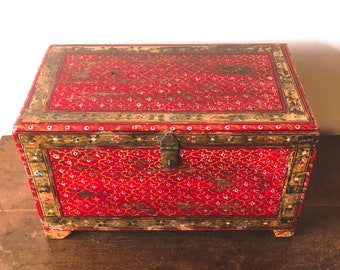 Reclaimed Chest Hand Painted Rustic Wooden Vintage Storage Trunk Red